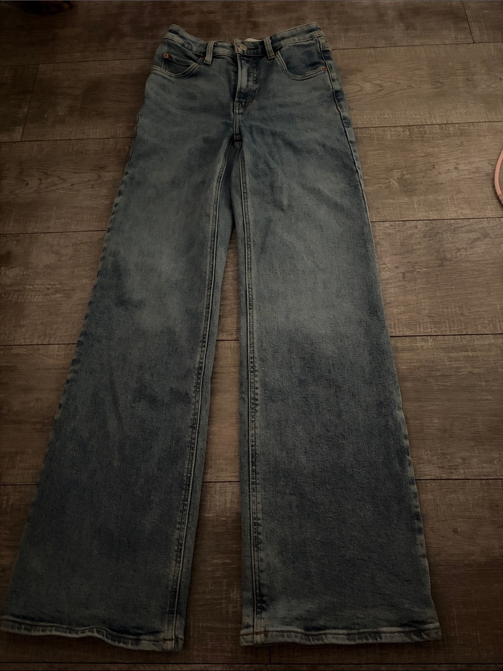 Denim Forum Wide Leg Jeans in Faded Blue Wash